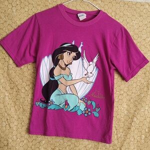 Vintage 90s Disney Aladdin Princess Jasmine Graphic Youth T Shirt Pink USA Made